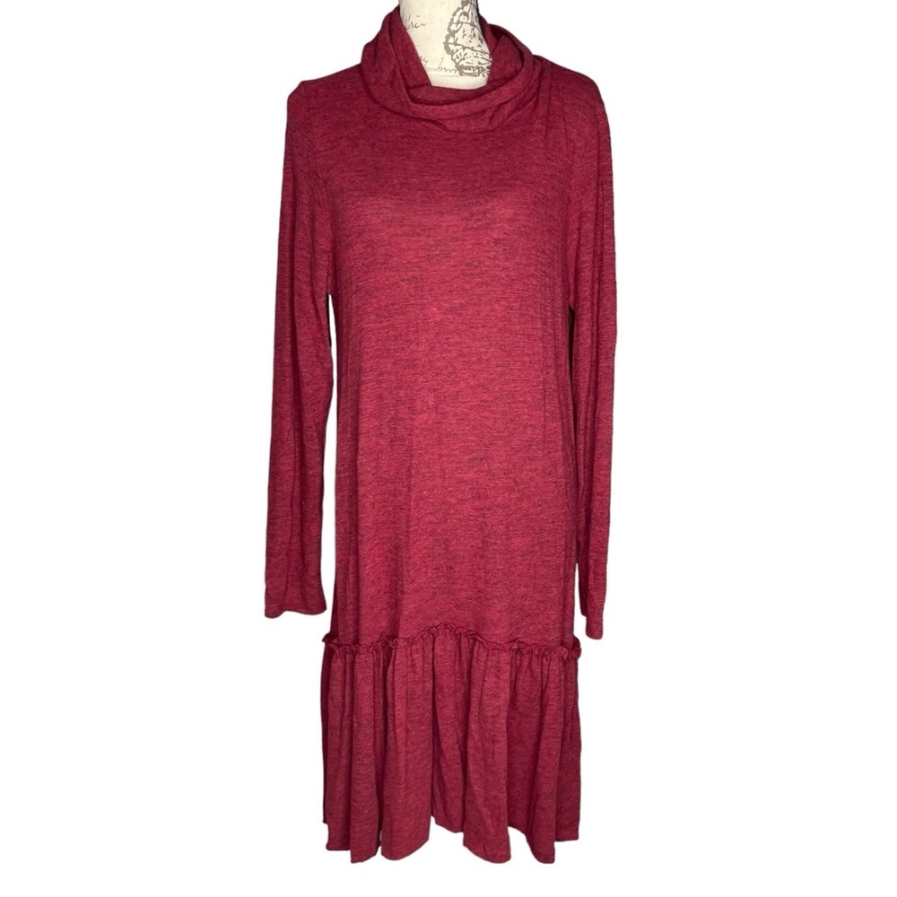 Anthropologie Sunday in Brooklyn dress long sleeve drop waist red mock neck midi - Picture 3 of 8